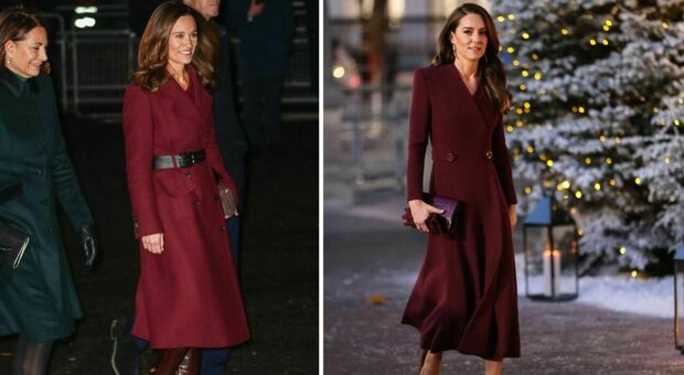 Pippa Middleton torna al centro dei riflettori e ruba la scena a Kate al concerto di Natale: il look (bordeaux) coordinato