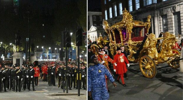 Re Carlo incoronazione, a Londra le prove notturne: le (spettacolari) immagini del corteo con truppe e carrozza d'oro