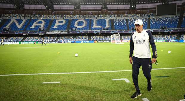 Ancelotti allenatore del Real Madrid allo stadio Maradona dove si gioca la partita col Napoli