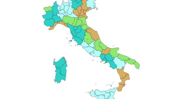 La mappa geografica delle nuove novanta Camere di commercio italiane, di cui quattro in Campania