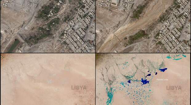 Libia prima e dopo l'alluvione, le foto satellitari mostrano le inondazioni provocate dal ciclone Daniel