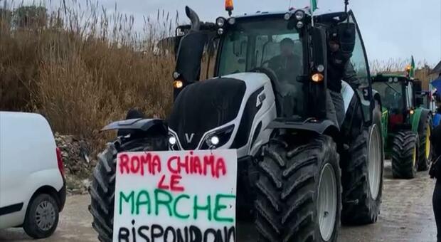 I 30 trattori in marcia dalle Marche a Roma. Arrivati ieri nella Capitale tra gli applausi: «Presidio a oltranza»