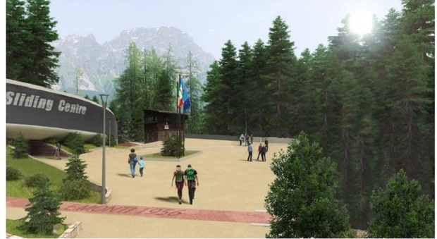 Il piazzale: il progetto di una delle zone del nuovo Sliding Center di Cortina che verrà ridimensionata nel caso in cui andasse in porto il nuovo bando di gara