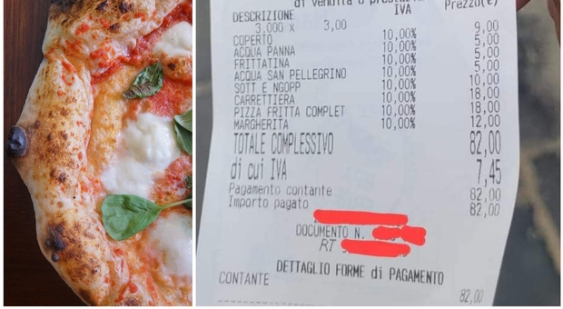 Cena di pizza in 3, lo scontrino da 82 euro scatena la polemica: «La margherita ne costa 12, l'acqua 5: così è una rapina»
