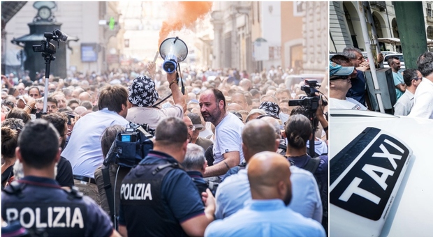 Roma, la protesta dei taxi assedia il Centro, Palazzo Chigi blindato: fumogeni e paralisi per un sit-in