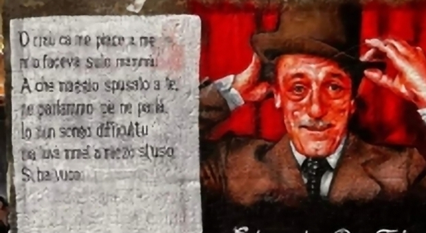 Napoli, artista argentino, dipinge Eduardo De Filippo ai quartieri Spagnoli