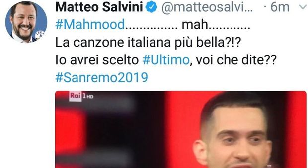 Sanremo, vince Mahmood. Salvini: «La canzone italiana più bella!? Io avrei scelto Ultimo»