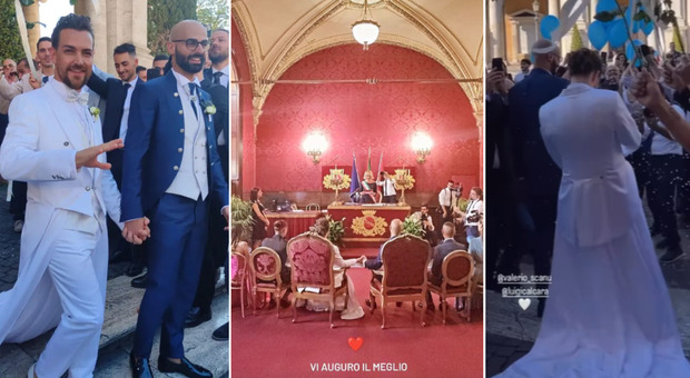 Valerio Scanu ha sposato Luigi Calcara a Roma, i particolari del matrimonio: il dettaglio dell'abito, gli ospiti, la location e la dedica al papà