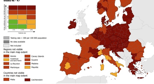 Ecdc: tutta Ue zona rossa, solo in Italia e Spagna aree in giallo