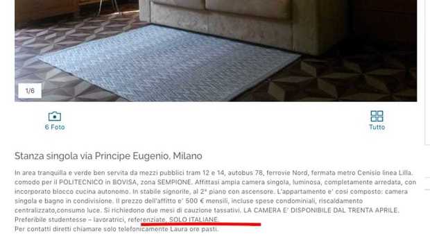 Milano, polemica per la stanza in affitto: «Cerchiamo ragazze, ma solo italiane»