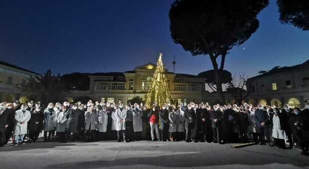 Acceso l'albero allo Spallanzani, Vaia: «Natale torna a somigliare a quelli prima della pandemia»