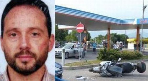 Renzo Coppe, vittima dell'incidente, e i resti del suo scooter