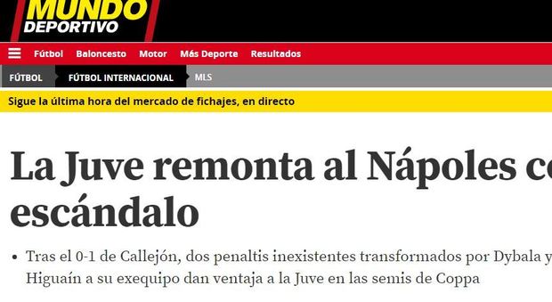 In Spagna difendono il Napoli: "La Juve vince con uno scandalo"