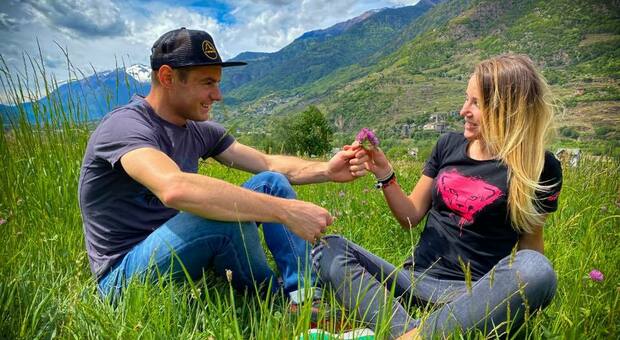 Michele Boscacci con Alba De Silvestro, entrambi nazionali di scialpinismo e promessi sposi