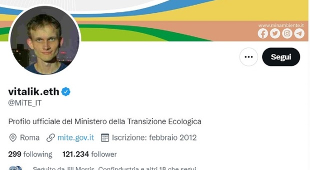 Hackerato l'account Twitter del ministero di Cingolani: in foto il programmatore russo Vitalik