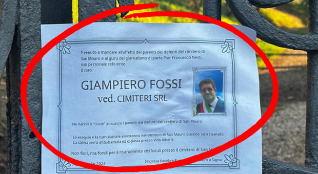 Necrologio falso annuncia la morte del sindaco di Signa, Giampiero Fossi: « Sono vivo, ma questa è una minaccia spaventosa»