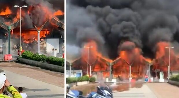 Incendio al centro commerciale "Le Vele" di Desenzano del Garda: colonna di fumo visibile da chilometri di distanza