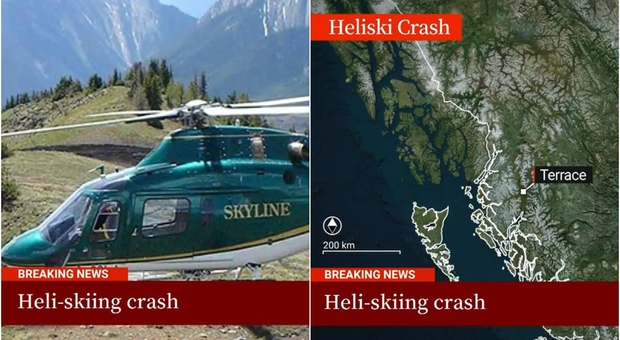 Elicottero precipita in Canada, morti tre altoatesini: erano sciatori che stavano facendo heliskiing