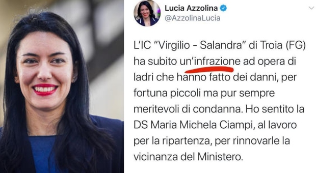 Azzolina, nuova gaffe del ministro dell'Istruzione: confonde le parole «infrazione» ed «effrazione»