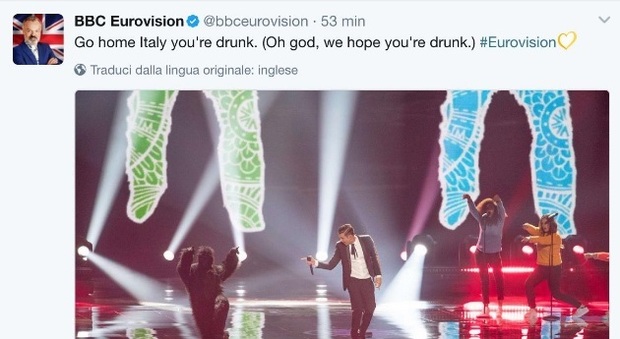 Gabbani all'Eurovision, il tweet della BBC