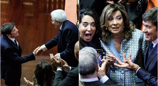 Gianni Morandi, karaoke per la festa in Senato. E Mattarella segue il ritmo. Meloni canta “Caruso”, Renzi suona la batteria