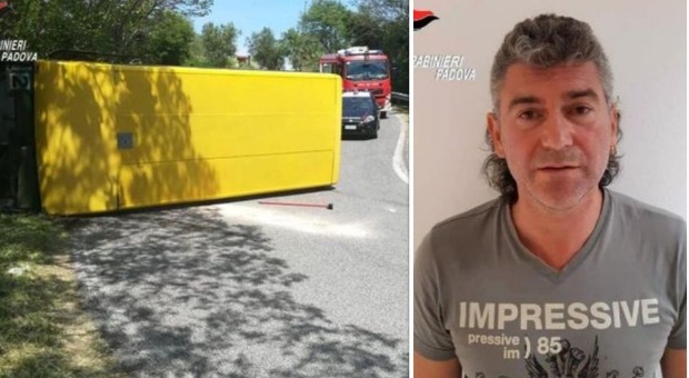 Scuolabus rovesciato a Padova, l'autista romeno che ha provato a scappare era ubriaco e aveva precedenti
