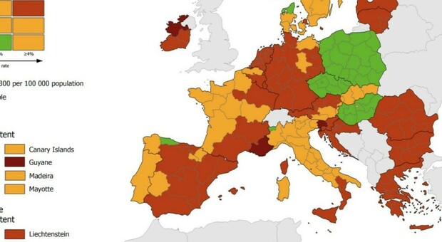 Covid: Basilicata, Calabria e Sicilia restano rosse nella mappa Ecdc. Marche, Toscana e Sardegna tornano gialle
