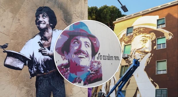 Gigi Proietti, l'omaggio del Tufello con i murales tra strade e interi palazzi
