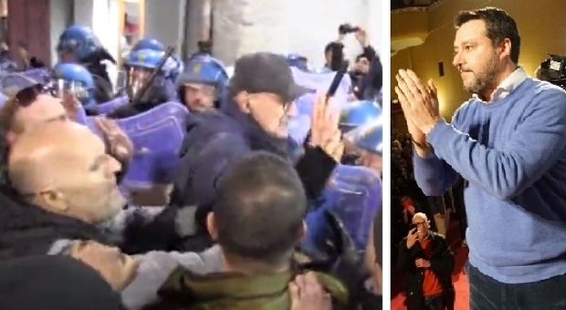 Matteo Salvini a Napoli, scontri al corteo degli antagonisti. Sardine, presenze flop
