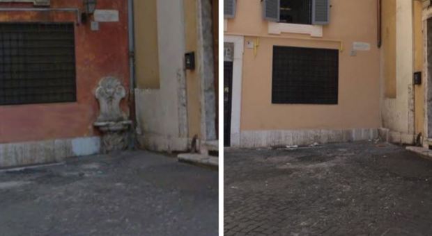 Fontanella storica scompare dopo il restauro del palazzo in centro a Roma, i residenti: «È stata rubata»