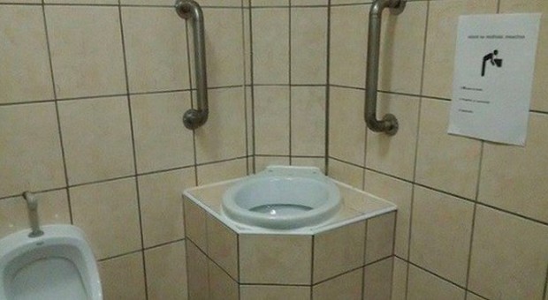 Il bagno pubblico con la toilette ​sopraelevata: ecco a cosa serve