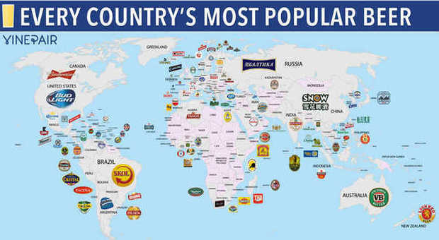 Birra, ecco la mappa delle marche più famose in ogni paese del mondo