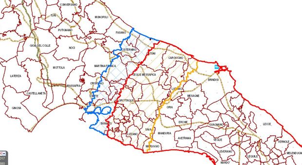 Mappa aggiornata dell'espansione della xylella in Puglia