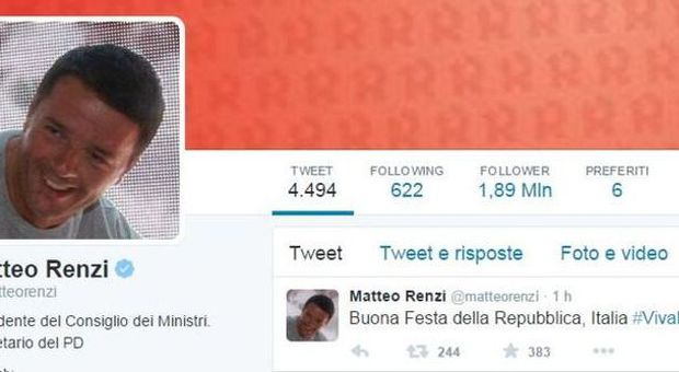 Refuso di Renzi nell'hashtag su twitter: «Repubblica» con una «b», il web non perdona