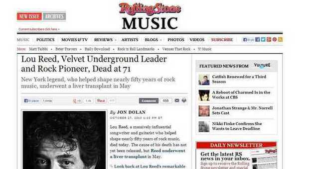Addio a Lou Reed, il Rolling Stones il primo a dare la notizia che ha fatto il giro del mondo