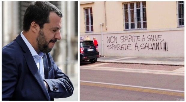 «Non sparate a salve, sparate a Salvini»: la scritta choc a Parma. E lui ribatte: «Mi fanno pena»