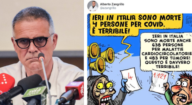 Zangrillo e la vignetta che "sminuisce" le vittime di Covid. Rabbia social: «Se penso a mio fratello morto il 20 aprile...»