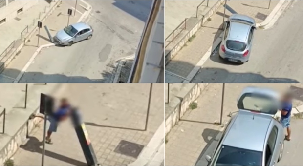 Automobilista distrugge parcometro, lo sradica e lo carica in auto per portarlo via: incastrato dai video