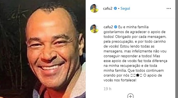 Cafu, un post dopo la morte del figlio Danilo: «Grazie a tutti per il sostegno»