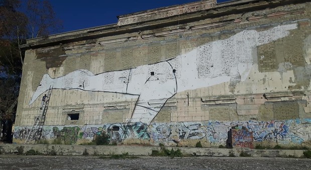Arco Felice, un mega murales sulla facciata dell'ex Convitto Monachelle
