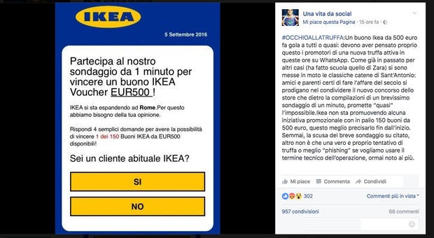 "Buono Ikea da 500 euro, clicca qui": state attenti a questo post