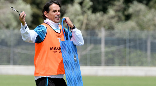 Lazio, Simone Inzaghi in allenamento (foto ROSI)