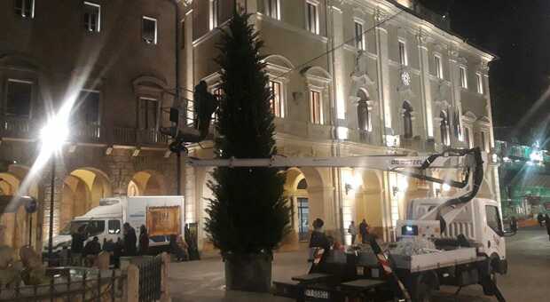 L'albero di Natale in allestimento a Rieti