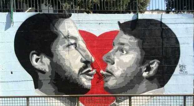 Renzi-Salvini: that's amore, ma è solo un murales