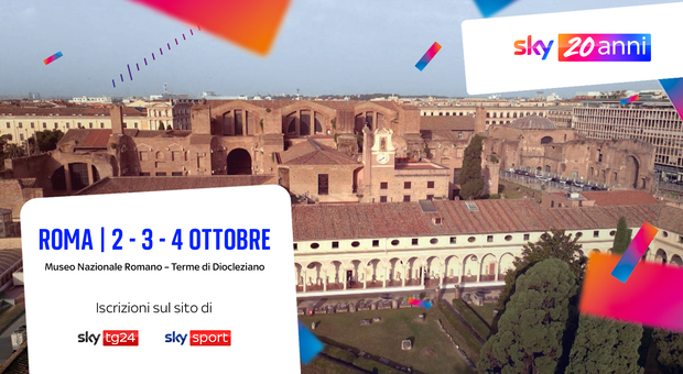 Sky celebra i suoi primi 20 anni in Italia: il 2, 3 e 4 ottobre a Roma studio tv speciale alle Terme di Diocleazione