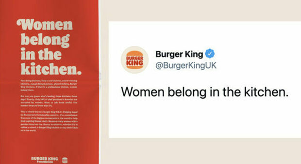 Burger King twitta «le donne appartengono alla cucina» e viene pesantemente criticato. Persino KFC commenta il tweet