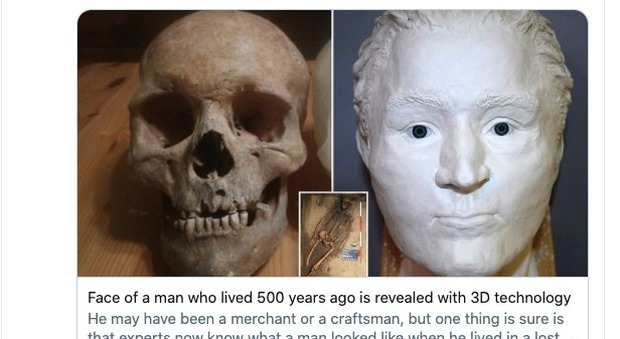 Il volto di un uomo del '500 ricostruito dal suo scheletro: il miracolo con la tecnologia 3D