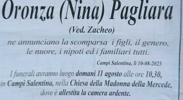 Addio a Nina Pagliara, lutto per l'ex sindaco di Campi