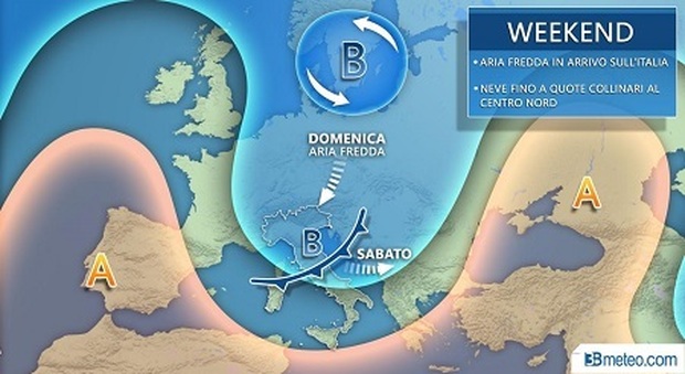 Il grafico con le previsioni di 3bmeteo.com. Arrivano pioggia, neve fino a quote basse e vento gelido: ecco dove e quando