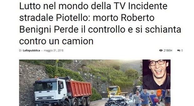 "Roberto Benigni è morto in un incidente stradale", ma è una bufala